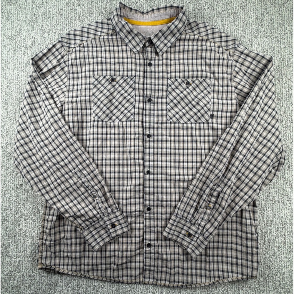 Mountain Hardwear Button Down Men XL Gray Plaid Long Sleeve Cotton Shirt